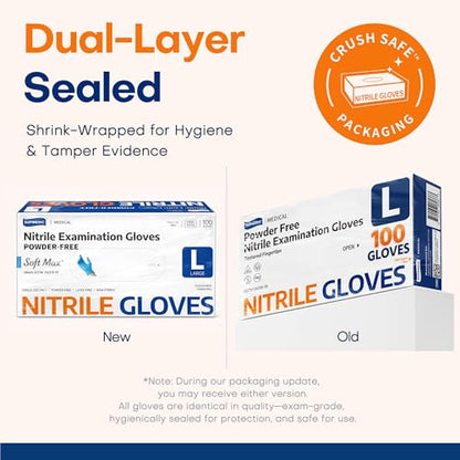 Supmedic Medical Soft Max™ Nitrile Exam Gloves, 100 Count Latex-Free Powder-Free Non-Sterile Food Safe Disposable Glove, Blue - color: Blue (Large)