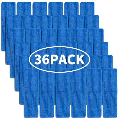 Matthew 18'' 36 Pcs Microfiber Mop Replacement Pads for Wet Dry Multi-Surface Floor Reusable Home Commercial Cleaning Refills,Machine Washable Compatible with Bona Mop&Any Microfiber Flat Mop Blue - color: Dark Blue, size: 36 Pack