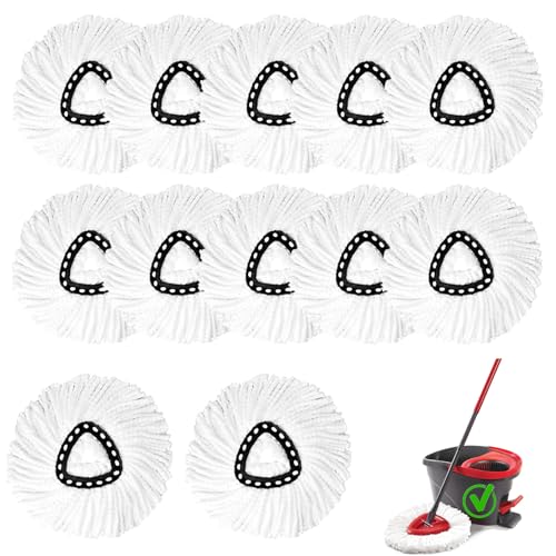12Pack Spin Mop Replacement Heads,Spinning Mop Replace Head for Easy Wring Mop, 100% Microfiber Mop Head Replacement Compatible with Triangle Spin Mop Refill for Floor Cleaning,White - size: 12Pack