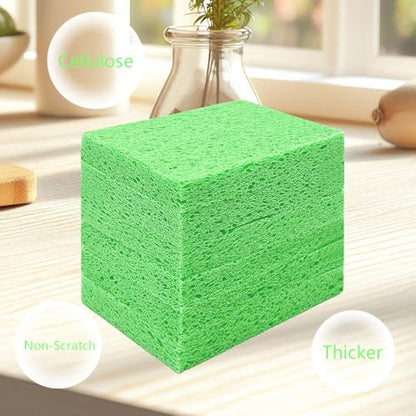 Cellulose Sponges, Large Size 4" x 6" x 1" - Heavy Duty Scrub Kitchen Sponge, Clean Tough Messes Without Scratching Kitchen Cleaning Pads, Pop Up Eco DIY (6 Pack), Green - color: Green