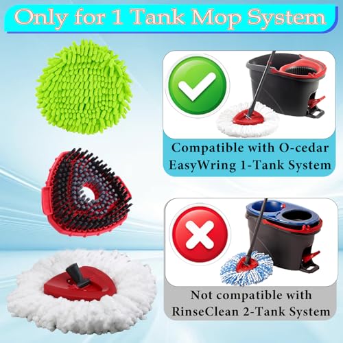 Spin Mop Heads Replacement for O-Cedar EasyWring Spin Mop Microfiber Refill, Replace Heads for O Cedar Easywring 1 Tank with 2 Pack Refills, 1 Chenille Head,1 Pack Scrubber Head, 1 Base for Ocedar - size: 3 Mop Head & 1 Upgraded Scrubber & 1 Base