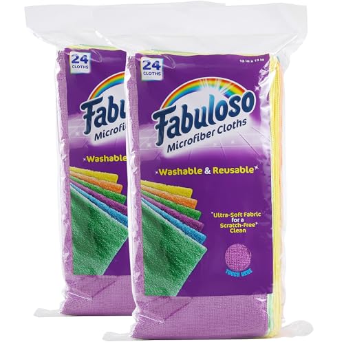 Fabuloso Microfiber Cleaning Cloths for Home & Car, Lint-Free Scratch-Free Rags for Glass, Kitchen & Wood, Reusable Machine Washable, Absorbent for Dusting & Wiping, Rainbow, 13 x 13 in, 24 Ct - 2 Pk - color: Rainbow, size: 24 Count (Pack of 2)