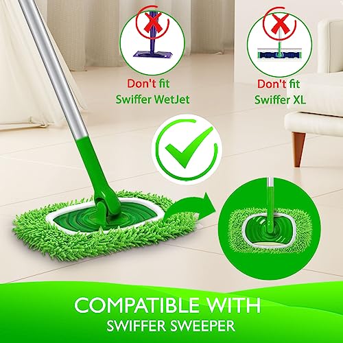 Reusable Microfiber Mop Pads Compatible with Swiffer Sweeper- 4 Pack Dry Sweeping Cloths & Wet Mopping Cloths - Chenille Washable Wet Pads Refill for Mopping Floors (Mop is not Included) - color: 4 Pack (Green)