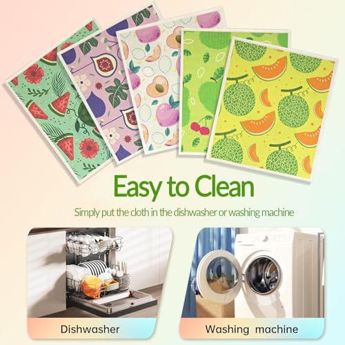6 - Pack Swedish Kitchen Dish Cloths - Reusable Paper Towels for Counters & Dishes - Eco Friendly Cellulose Sponge Cloth (Fruits) - color: F-fruits