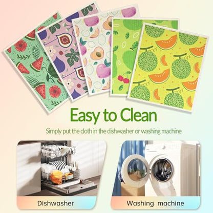 6 - Pack Swedish Kitchen Dish Cloths - Reusable Paper Towels for Counters & Dishes - Eco Friendly Cellulose Sponge Cloth (Fruits) - color: F-fruits