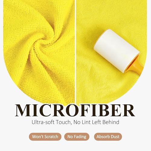 30 Pack Microfiber Cleaning Cloths, Dish Towels for Kitchen, Cleaning Rags for Car, Window, Bathroom, Household, Ultra Absorbent Cleaning Supplies Lint Free Streak Free, Reusable & Washable (Yellow) - color: Yellow