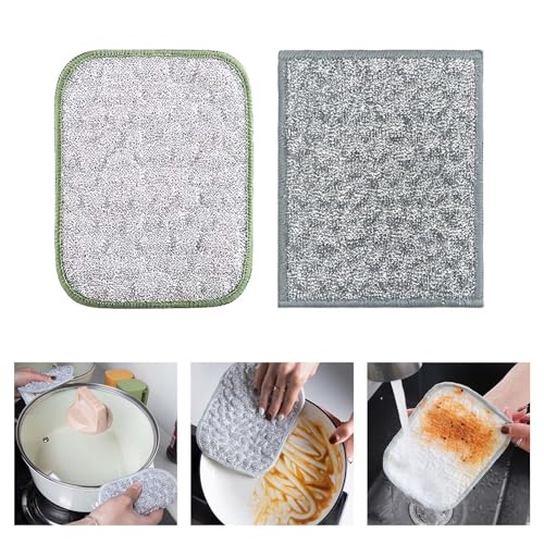 2 Two-Sided Scouring Pads, Safe AntiScratch Scrubber Cloths for Kitchen Utensils, Oven, Stovetop Cookware Scrubber - color: B