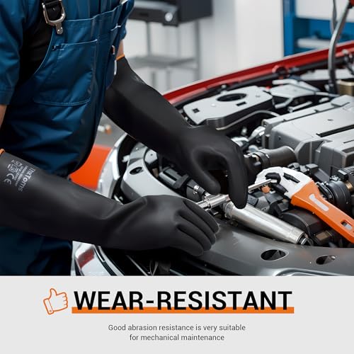 ThxToms Heavy Duty Chemical Resistant Latex Gloves, Waterproof Rubber Gloves, Puncture Resistant, Acid Oil & Alkali Resistant for Industrial Cleaning, Gardening, 18", 1 Pair - color: 18"