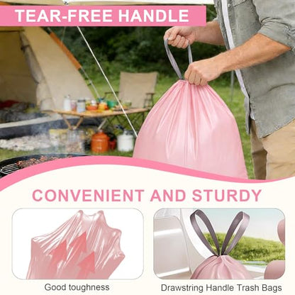 Drawstring Trash Bag 100PCS, Leakproof Small Trash Bags, Unscented Small Garbage Bags, 15 Liter Mini Wastebasket can Liners for Office Bedroom Bathroom, Pink - color: 100Pink