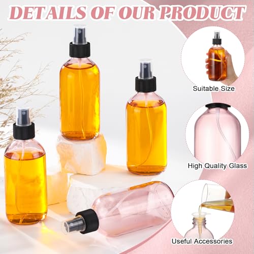 Norme 12 Pcs 8 oz Glass Spray Bottles with Funnels and Labels Refillable Cosmetic Empty Spray Bottles with Sprayer Containers for Essential Oil Cleaning Solutions(Pink,Stylish) - color: Pink, style: Stylish