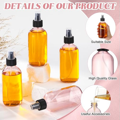 Norme 12 Pcs 8 oz Glass Spray Bottles with Funnels and Labels Refillable Cosmetic Empty Spray Bottles with Sprayer Containers for Essential Oil Cleaning Solutions(Pink,Stylish) - color: Pink, style: Stylish