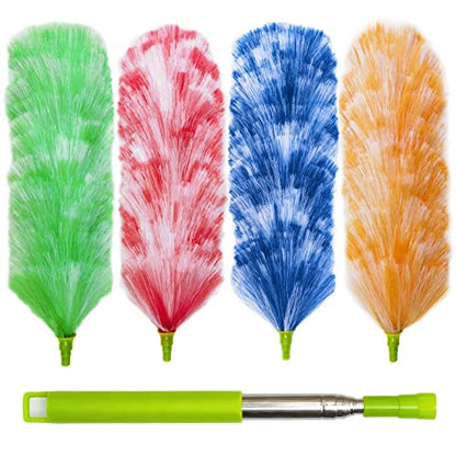 4 Pack Washable Electrostatic Duster, Extendable Pole 25" to 55", Feather Duster for Cleaning, Electrostatic Feather Duster