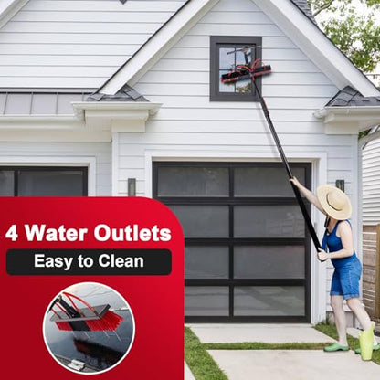 18FT Solar Panel Cleaning Brush & Squeegee Kit, Proffesional Window Washing Tool, 22in Wide Brush & 2 Dusting Brush, Water Fed Pole, Extendable Telescopic Pole for Roof Mounted Solar Panels - size: 18ft