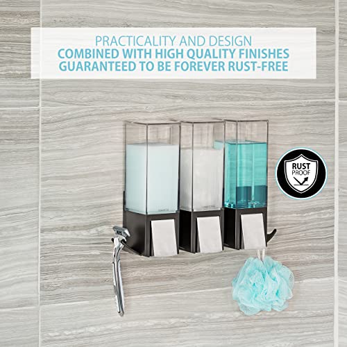 Better Living Products 77384 CLEVER Soap and Shower Triple Dispenser, Black/Chrome - color: Black/Chrome, style: Triple Dispenser