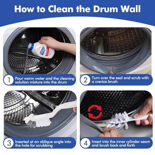 6 Pcs Washing Machine Cleaning Brush Kits, Front Load Washer Cleaner Brushes Tools - 1 Pcs Drum Laundry Cleaning Brush and 5 Pcs Crevice Cleaning Brushes for Lint, Tight Spaces and Washer Rubber Seal