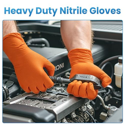 Borje Orange 8 Mil Nitrile Disposable Gloves, Heavy-Duty Mechanic Gloves, 100 Count, Large, Latex & Powder Free with Raised Diamond Texture, Industrial, Automotive, Gardening - size: Large, style: Orange of 100