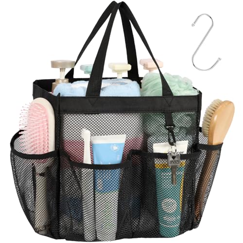 F-color Mesh Shower Caddy Portable for College Dorm Room Essentials with S Hook, 8 Pockets 2 Handles Quick Dry Shower Bag for Camping, Travel, Gym, Bathroom, Hanging Toiletry Organizer, Black - color: 1 Pack L Black, size: L (Classic Dorm Caddy)