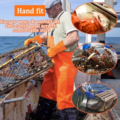 3 Pairs Sewer Gloves PVC Coated Non-Slip Oil & Chemical Resistant | 3 PAIRS INCLUDED: PVC coated sewer gloves for drain cleaning, plumbing maintenance, and everyday heavy-duty work - color: 3 Pairs Orange