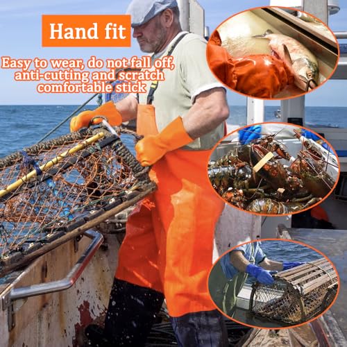 3 Pairs Sewer Gloves PVC Coated Non-Slip Oil & Chemical Resistant | 3 PAIRS INCLUDED: PVC coated sewer gloves for drain cleaning, plumbing maintenance, and everyday heavy-duty work - color: 3 Pairs Orange