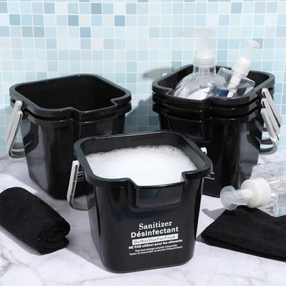 Vesici 6 Sets 3 Quart Cleaning Bucket with Microfiber Cleaning Cloths Small Sanitizing Square Bucket Detergent Plastic Utility Pail with Handle for Household Restaurant Office School Use (Black) - color: Black