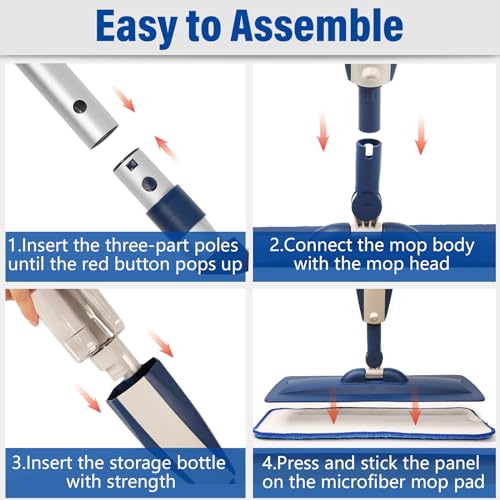 Microfiber Hardwood Floor Spray Mop with 3 Pads & Refillable Bottle | 400+ML refillable bottle, 360° swivel head, wet mopping & dry sweeping for hardwood, tile, laminate and sealed wood floors. - color: Dark Blue