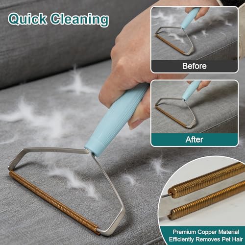 4-in-1 Pet Hair Remover Kit for Cat & Dog Fur Remover for Couch, Carpets & Clothing - Pet Hair Remover Grooming Glove & Pet Bath Scrubber with Shampoo Dispenser