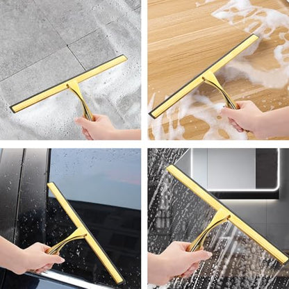 Golden All-14-Inch Purpose Shower Squeegee for Shower Doors, Tile Shower Walls, Bathroom, Window, Glass and Car Windshield, Mirrors and Kitchen-Stainless Steel (14-Inch)