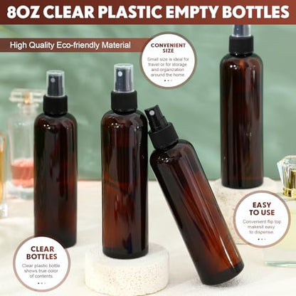 Eccliy 32 Pcs 8 oz Spray Bottles Fine Mist Cleaning Bottles Clear Empty Plastic Travel Sprayer Refillable Sprayer with Cap for Cleaning Solutions Oils Travel Perfumes(Amber,Clear) - color: Amber, style: Clear