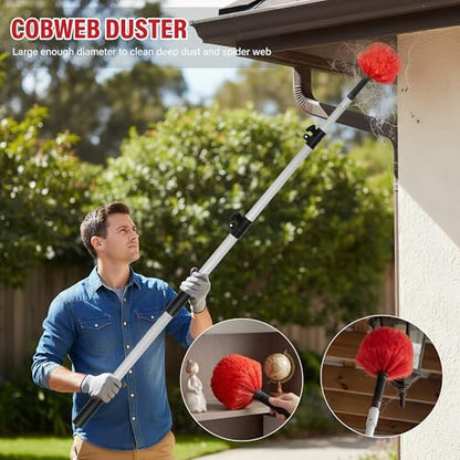 4 FT Duster with Extension Pole, 8 FT High Reach Ceiling Fan Cleaner Duster for Home, 2.5-4 FT Extendable Pole with 3 Pcs Dusting Tools, Cobweb Duster, Feather Dusters, Ceiling Fan Duster - size: 4 FT