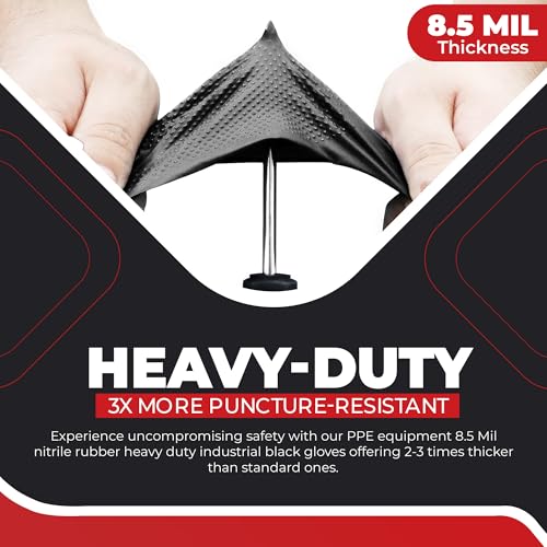 Industrial Nitrile Gloves – Heavy Duty Latex & Powder Free Disposable Gloves with Diamond Texture - color: Black, size: Small (Pack of 100)