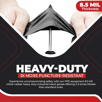 Industrial Nitrile Gloves – Heavy Duty Latex & Powder Free Disposable Gloves with Diamond Texture - color: Black, size: Small (Pack of 100)