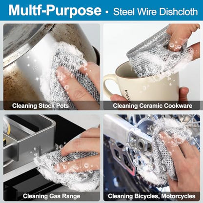 12 Pcs Multipurpose Wire Dishwashing Rag, 7.87" x 7.87" Non Scratch Wire Dishcloth, 3-Layer Steel Wool Wire Dishwashing Cloth Reusable Wire Cleaning Cloth for Cookware, Sinks, Dishes, Stove Tops