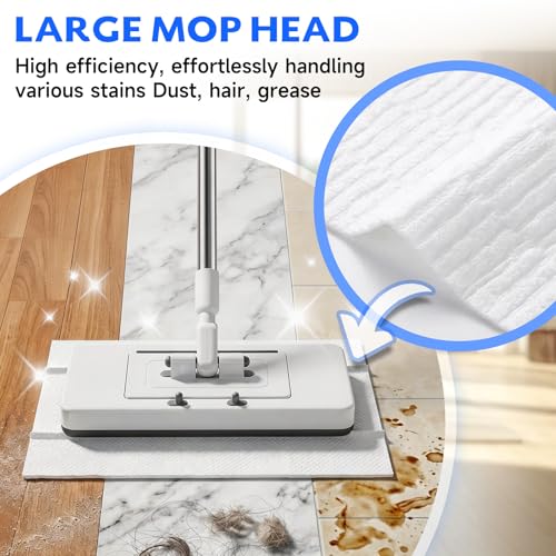New 2-in-1 Push Clamp Lazy Mop – Hands Free Flat Mops, Quick Mopping & Sweeping, Compatible with Most Pads, Adjustable Handle, Perfect for Homes with Kids & Pets, 10 Dust Cloths(Large Flat Mop) - size: Large Flat Mop