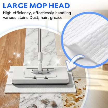 New 2-in-1 Push Clamp Lazy Mop – Hands Free Flat Mops, Quick Mopping & Sweeping, Compatible with Most Pads, Adjustable Handle, Perfect for Homes with Kids & Pets, 10 Dust Cloths(Large Flat Mop) - size: Large Flat Mop