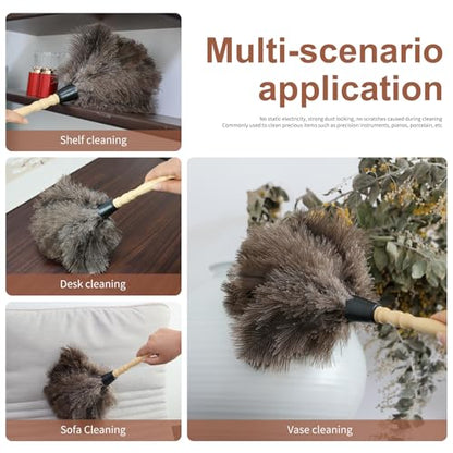 Ostrich Feather Duster 14" Natural Handheld Reusable Feathers Dusters with Wooden Handle for Cleaning Supplies Home Car Office(10PCS) - color: Natural-14in-stylec-10pcs