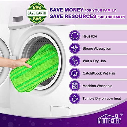 HOMEXCEL Microfiber Mop Pads Compatible with Swiffer Wet Jet, Reusable Machine Washable Swiffer WetJet Pad Refills, Mop Head Replacements for Multi Surface Wet & Dry Cleaning, Pack of 8 - color: Green