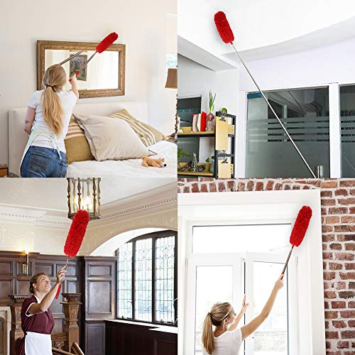 DELUX Microfiber Feather Duster Extendable Cobweb Duster with 100 inches Extra Long Pole, Bendable Head & Scratch-Resistant Hat for Cleaning Ceiling Fan, High Ceiling, Blinds, Furniture & Cars Red - color: Red