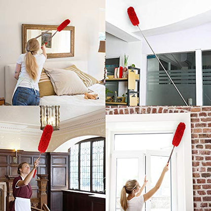DELUX Microfiber Feather Duster Extendable Cobweb Duster with 100 inches Extra Long Pole, Bendable Head & Scratch-Resistant Hat for Cleaning Ceiling Fan, High Ceiling, Blinds, Furniture & Cars Red - color: Red