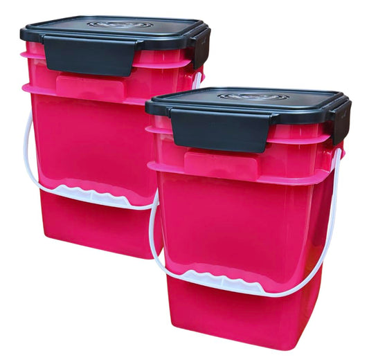 House Naturals 4 Gallon Square Food Grade Plastic Bucket with Lid, Made in USA (Pack of 2) BPA Free (Magenta) - color: Magenta