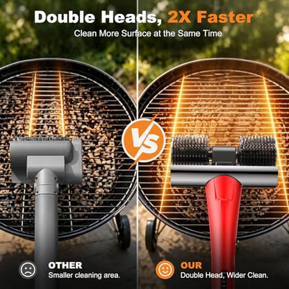 Electric Grill Brush for Outdoor Grill, Cordless BBQ Grill Cleaner with Dual Rotating Heads, 450 RPM Motorized Grill Cleaning Brush with Forward & Reverse, 6-Piece Replaceable Brush Set