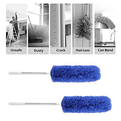 Microfiber Telescoping Duster, 51.18"Extendable, Scratch-Resistant Cover, Stainless Steel Pole, Detachable Bendable Head, Washable, for High Ceilings for Cleaning Cobweb, High Ceiling Fan, Blue
