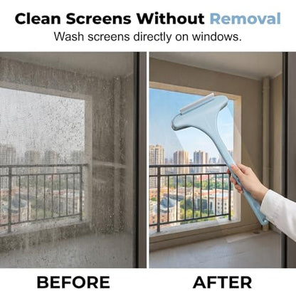 Window Screen Cleaning Brush, 2026 New 2 in 1 Mesh Cleaner Brush, Window Screen Cleaner Tool with Squeegee, Multifunctional Screen Brush, Double Sided Wet & Dry Dual Use (Beige) - color: Beige