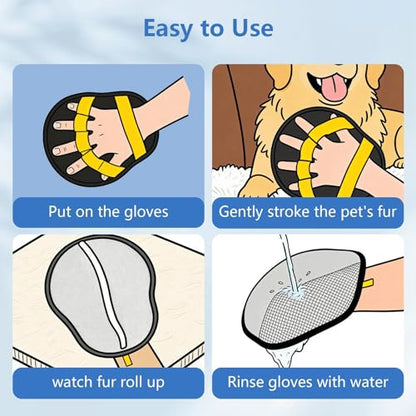 Pet Hair Removal Glove for Dogs & Cats, Reusable Washable Electrostatic Pet Hair Remover Glove, Pet Hair Mitt with Finger Straps for Couch, Carpet, Car Seats, Clothes, Furniture, Yellow - color: Yellow