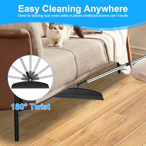 Broom with Dustpan Combo Set and Silicone Air Broom Kit, 51" Long Handle Floor Squeegee, Black Household Kit for Glass Window Rugs Pet Hair Home - color: Black
