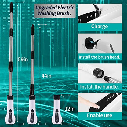 Electric Spin Scrubber, Cordless Bathroom Scrubber, Power Brush Floor Scrubber with Adjustable Handle, 7 Multi-Purpose Cleaning Brush Heads, for Bathtub,Tile, Shower, Window and Kitchen