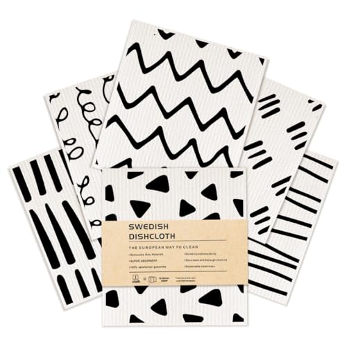 6 Pack Swedish Dishcloths for Kitchen, Black White Geometric Reusable Dish Cloths, Washable Absorbent No Odor Eco Cleaning Towels, Paper Towel Replacements, Kitchen Gifts for Women - color: Multi 1521