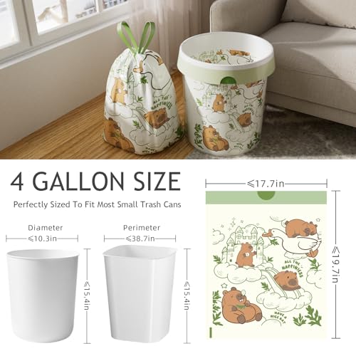 4 Gallon Trash Bags Drawstring, Portable Small Trash Bags with Wormwood Capybara Pattern, Tear-Free, Leakproof & Durable for Bathroom, Office, 50 Counts - style: Capybara-4 Gallons