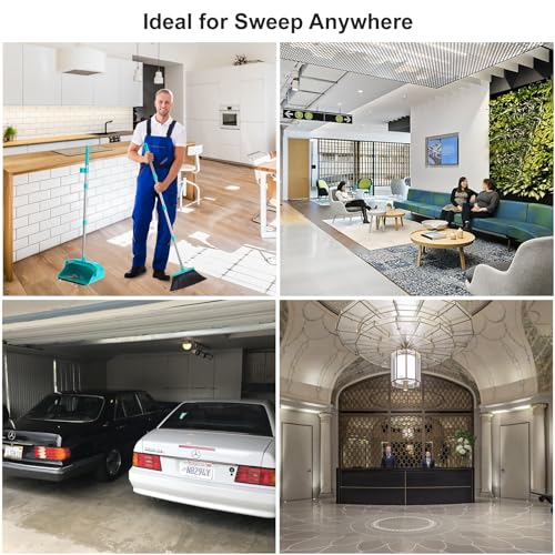 Tiumso Upgrade Broom with Dustpan Combo Set, Broom and Dustpan Set with 51'' Long Handle, Large Upright Brooms and Dust Pans, ZeroGap Lip, Self-Cleaning Dustpan Teeth for Lobby and Restaurant - Blue - color: Blue