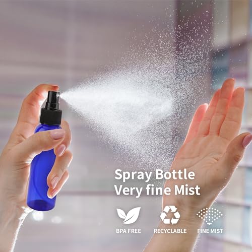 36 Pack Blue Small Spray Bottles 4 oz/120 ml Plastic Spray Bottles, Fine Mist Empty Small Travel Spray Bottle, Refillable Mini Sprayer Empty Bottle Bulk with 10 Funnels and 10 Labels - color: Blue