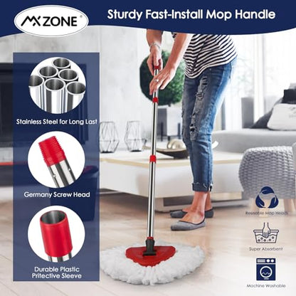 Spin Mop Head Replacement Handle Compatible with O Cedar EasyWring 1-Tank System, 4 Mop Replace Heads, 1 Mop Handle, 1 Base and 1 Scrub Brush Combo Set - size: 7pcs 1-Tank Mop Set